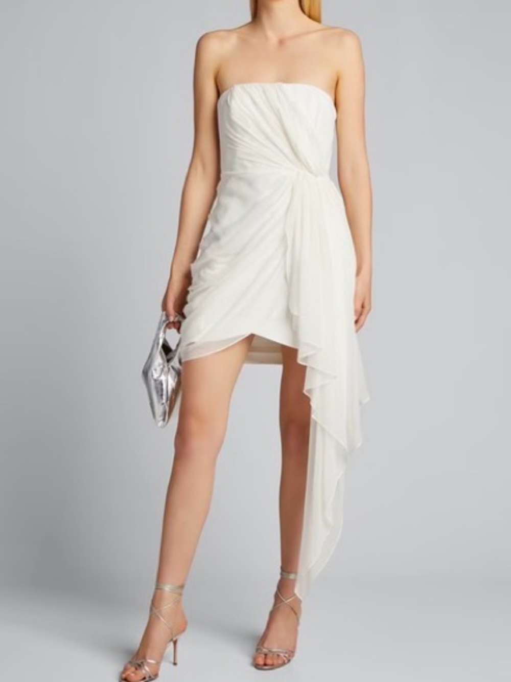 cinq a sept Ivory Strapless Draped Chiffon Mini Dress